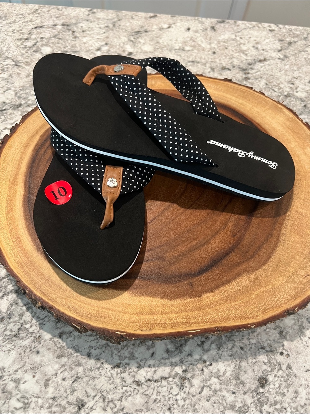 Tommy Bahama Black Polka Dot Sandals with Tan Accents